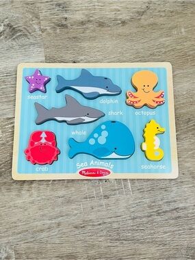 Melissa & Doug Sea Animals Chunky Wooden Puzzle 7-Piece Ocean Animal Puzzle
